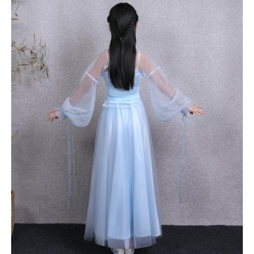 Chinese folk dance dress for pink violet blue girls children fairy ancient traditional princess drama birthday party photography dresses